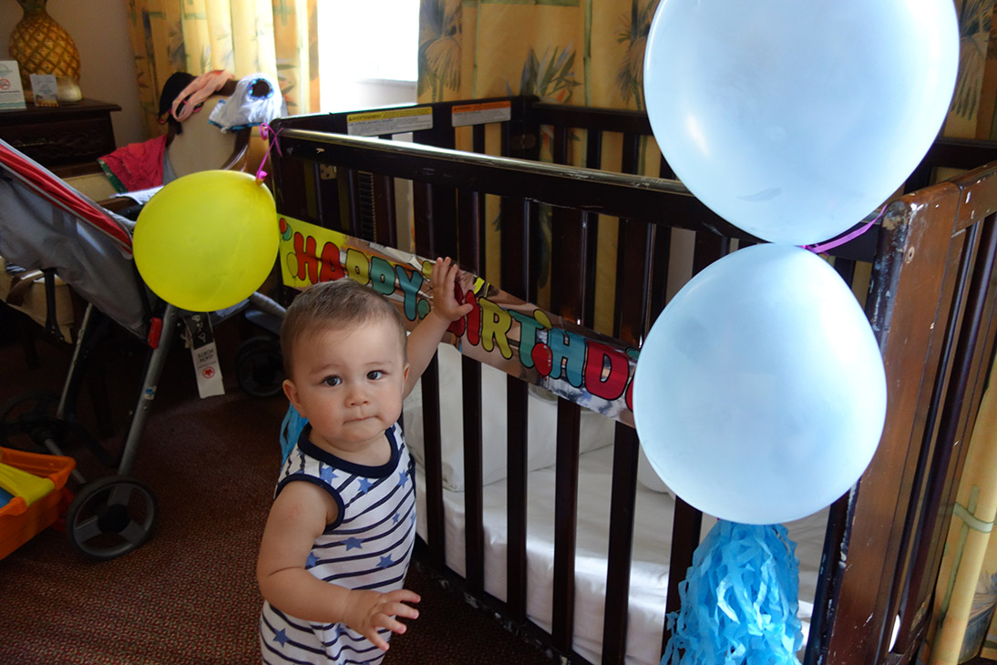 Our kiddo with his birthday crib