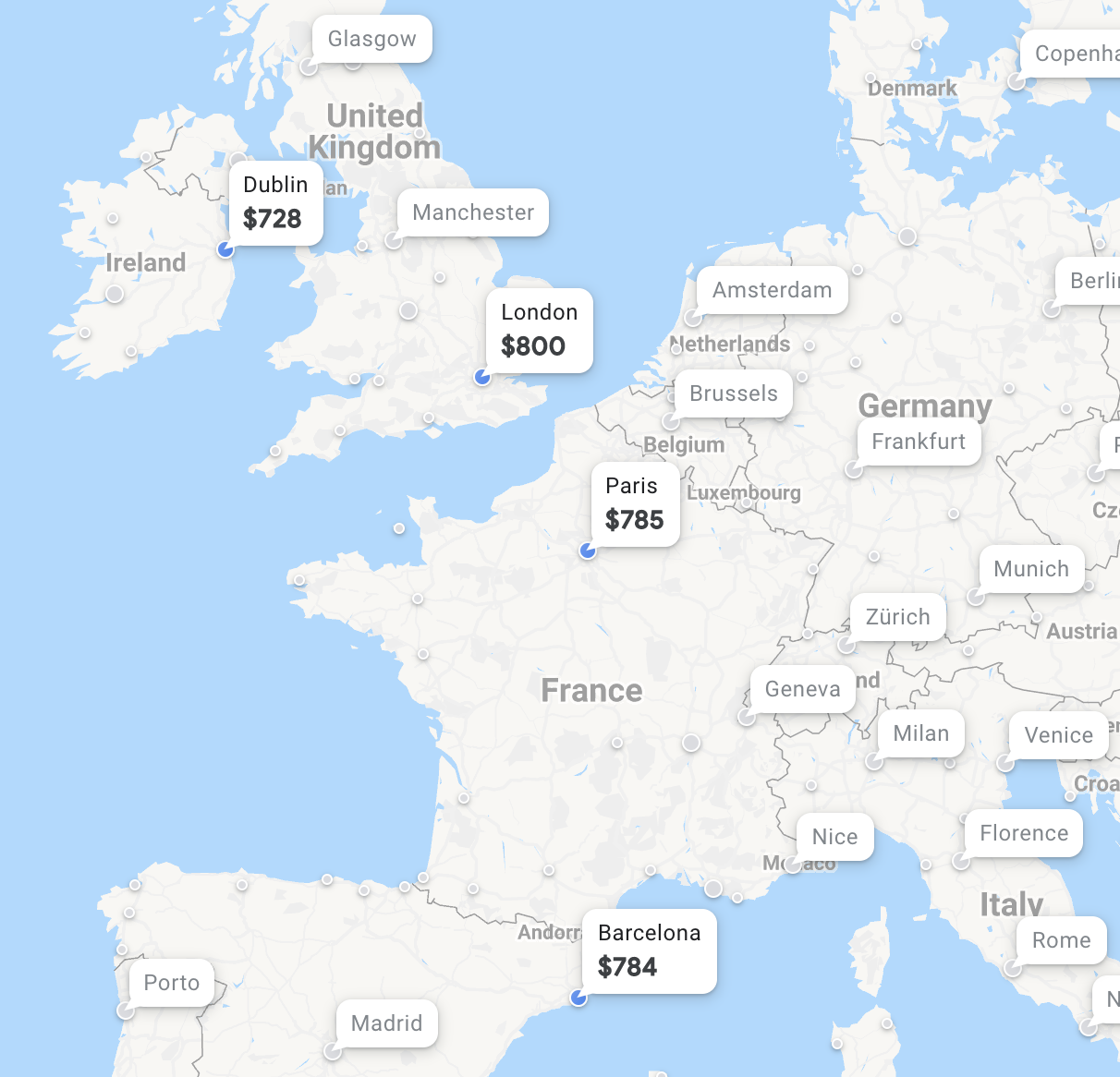 Flight calendar prices